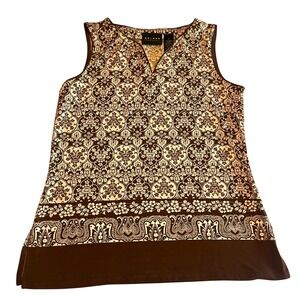 Axcess Brown Damask Floral Sleeveless Stretchy Y2K Top Womens Med Fairy Goblin